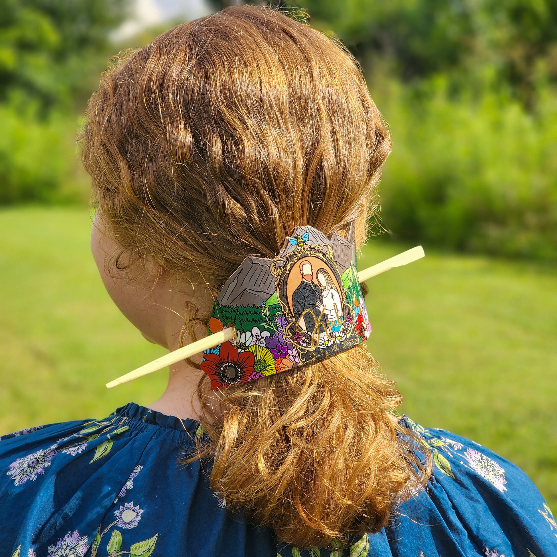 Custom Handcrafted Leather Hairpin - PaintedThe Shoe Man With Angels Custom Creations