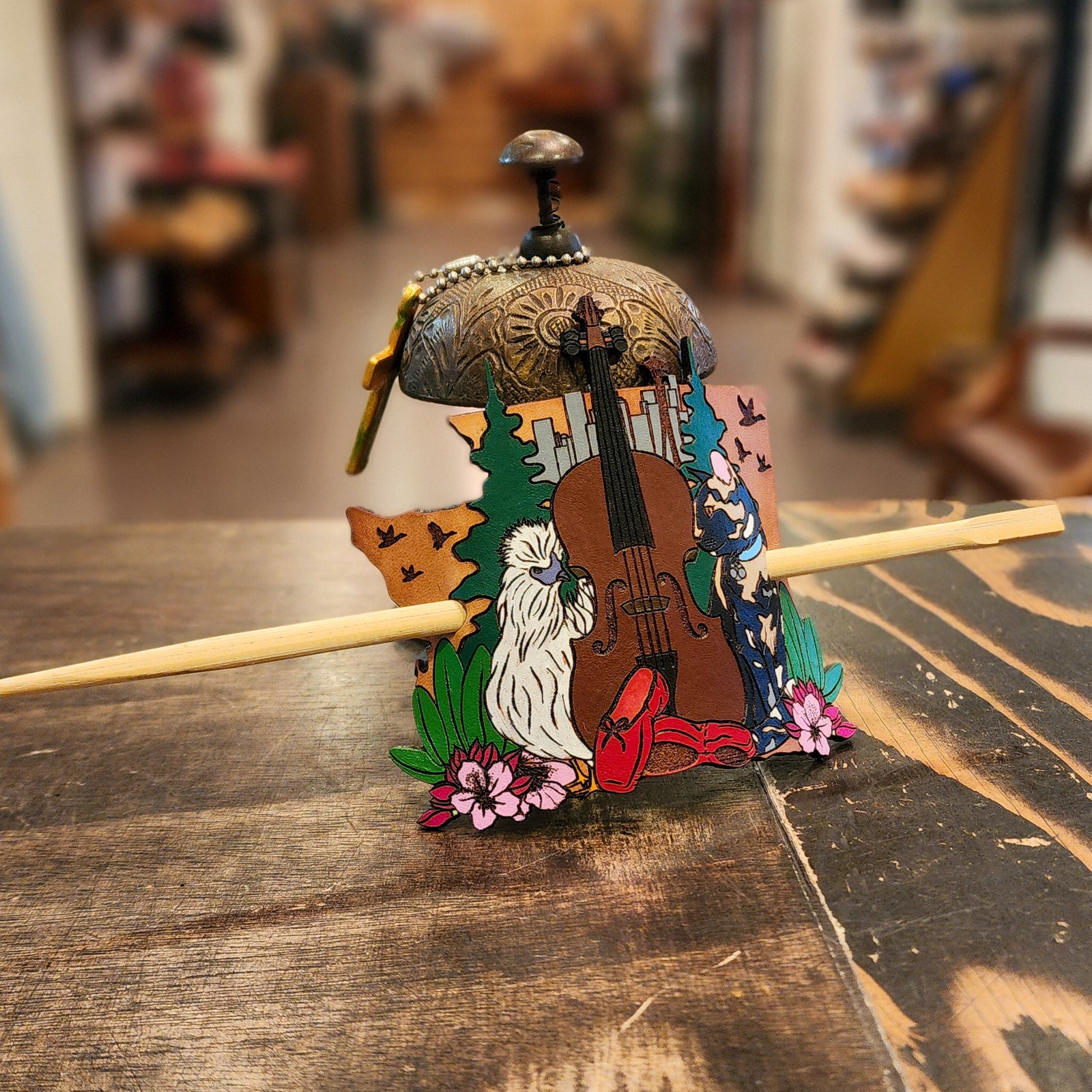 Custom Handcrafted Leather Hairpin - PaintedThe Shoe Man With Angels Custom Creations