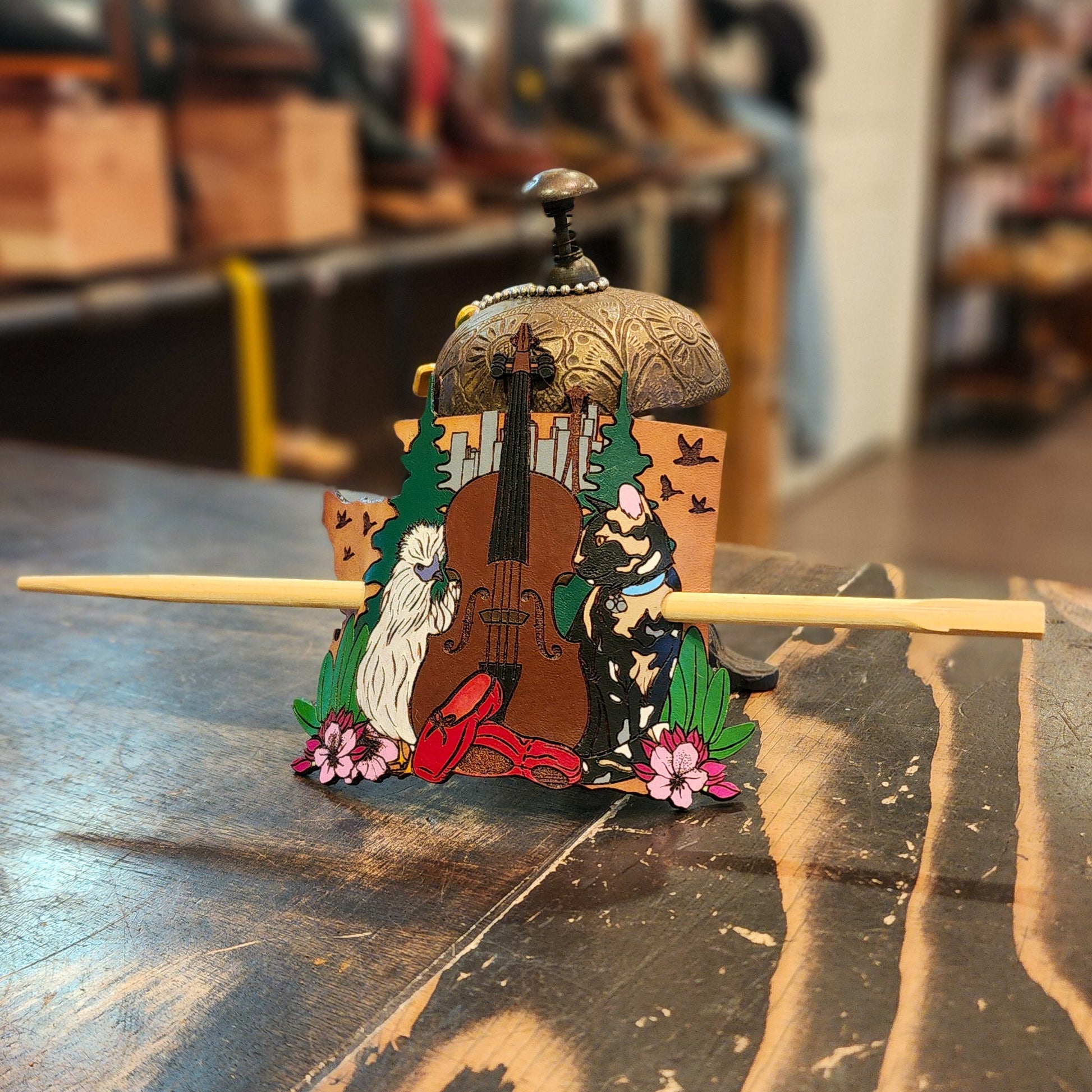 Custom Handcrafted Leather Hairpin - PaintedThe Shoe Man With Angels Custom Creations