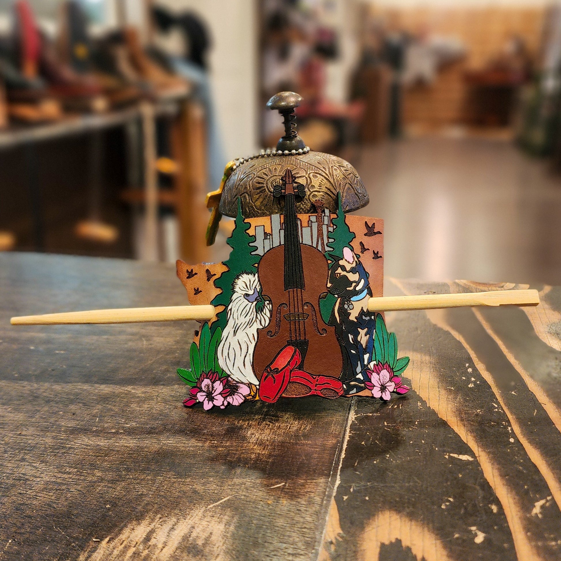 Custom Handcrafted Leather Hairpin - PaintedThe Shoe Man With Angels Custom Creations